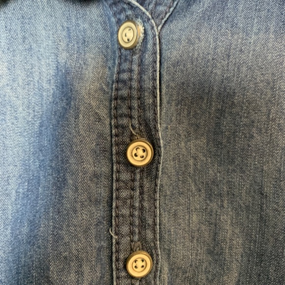Sonoma Blue Denim Dress 3X Tie Waist Roll Tab Sleeve Button Front Cotton Blend - Picture 4 of 13